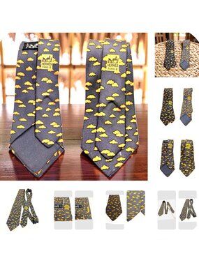 Vintage HEREMES Neckties 100% Silk Neck Tie French Made Gray Orange (Last 67